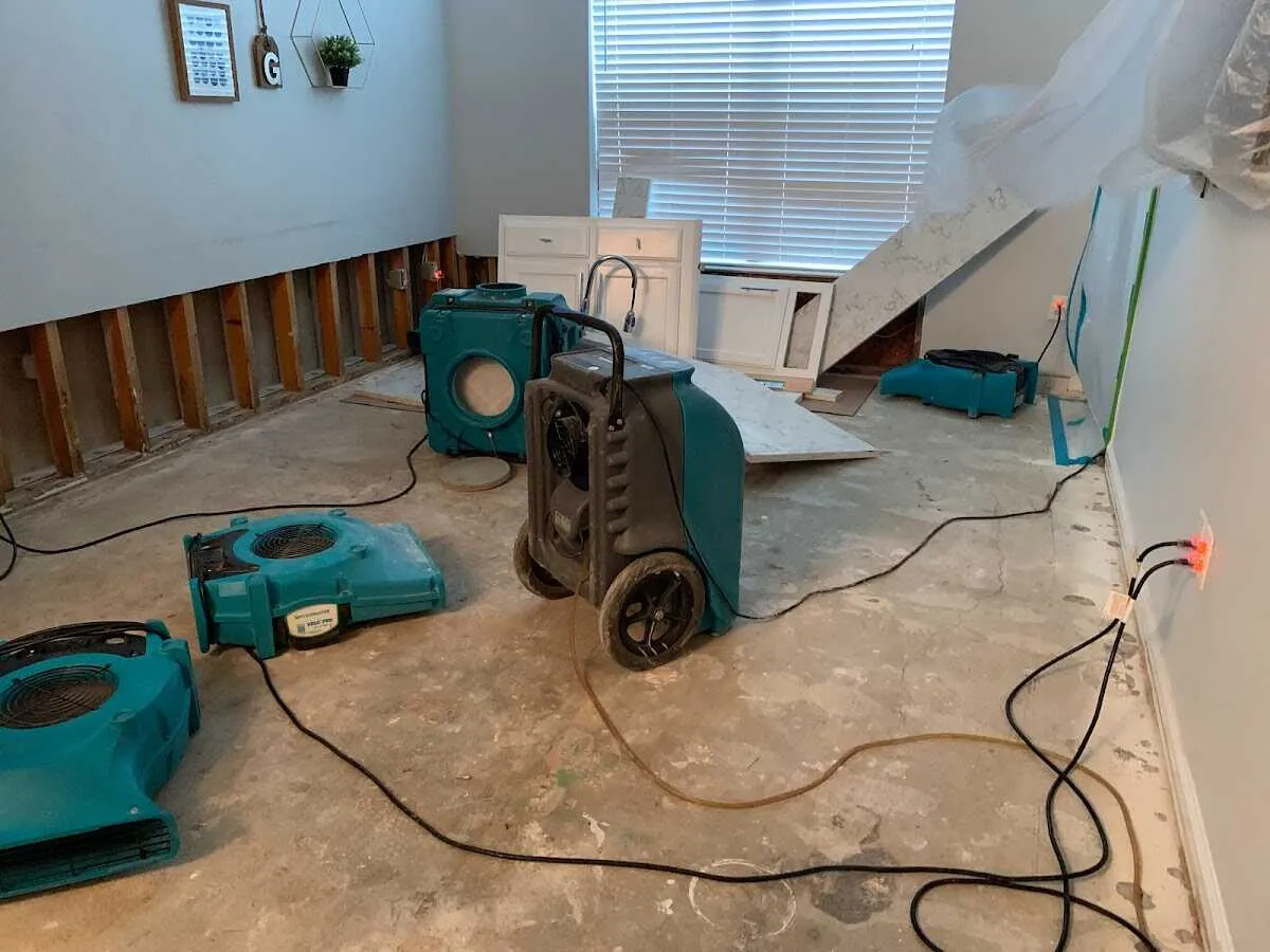 Dehumidifier in flood-cut room for Water Damage Restoration in Lynchburg, Moore County